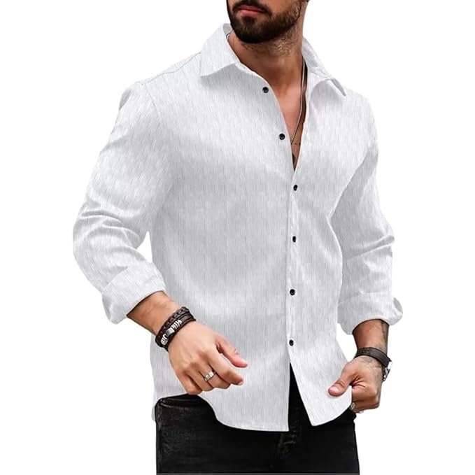 DEELMO Men’s Regular Fit Button Down Dress Shirts Textured Long Sleeve Casual Hawaiian Shirt